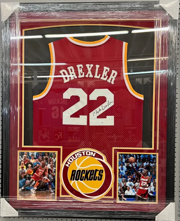 Framed Clyde Drexler Houston Rockets Jersey