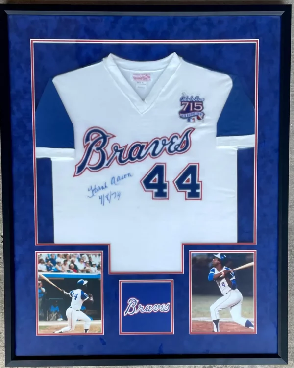 Framed Hank Aaron Atlanta Braves Jersey