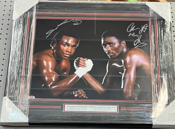 Custom-Framed Leonard and Hearns 16 x 20 Photo
